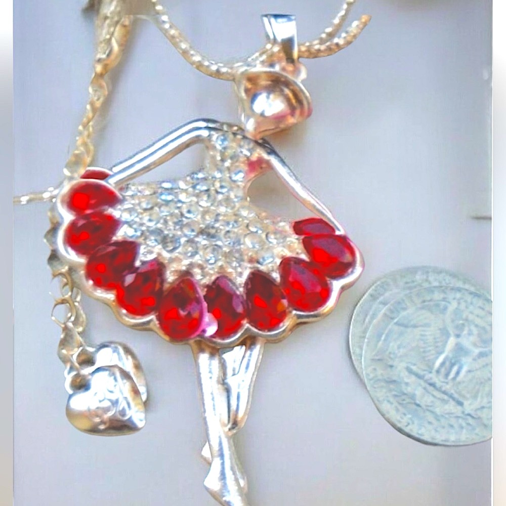 Betsey Johnson Red Crystal Ballet Dancing Girl Pendant Necklace NEW in package